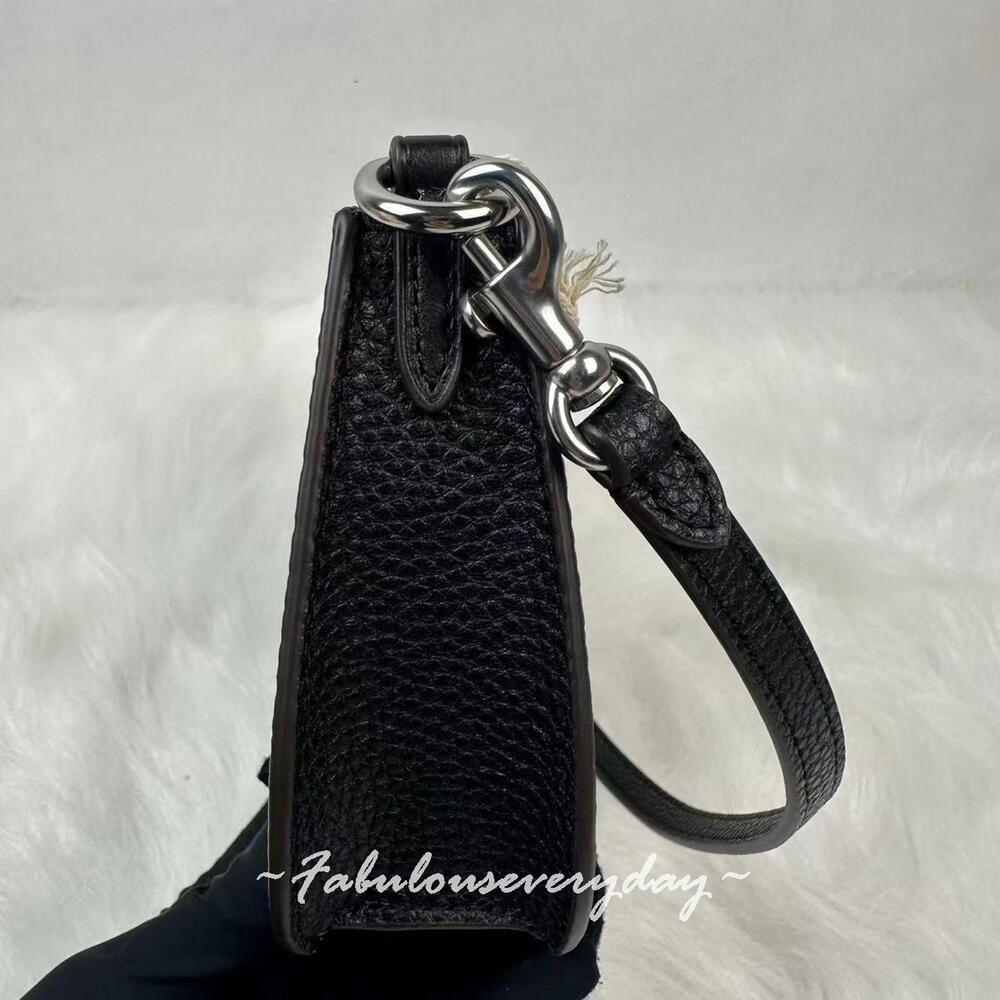 COACH Small Wavy Shoulder Bag In Coachtopia Leather Silver Black Dust Bag - Picture 4 of 8